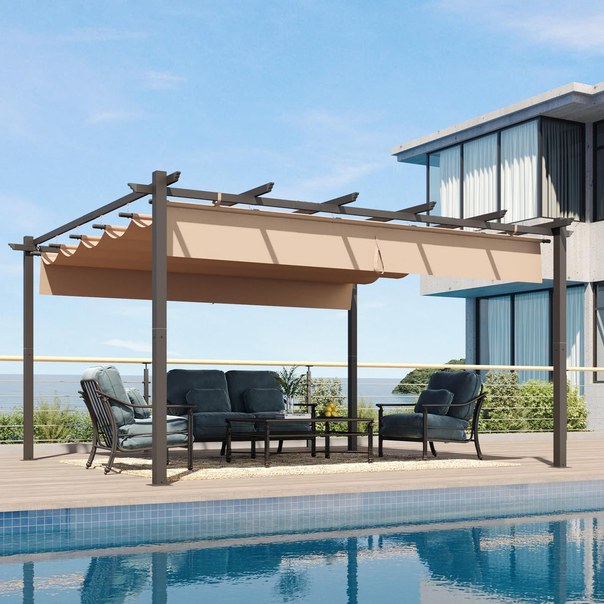 Aoxun 12x14 Outdoor Pergola, Patio Aluminum Pergola with Upgraded Retractable Canopy, Heavy Duty Metal Pergolas and Gazebos with Adjustable Sun Shade Cover for Modern Backyard, Deck, Garden Aoxun