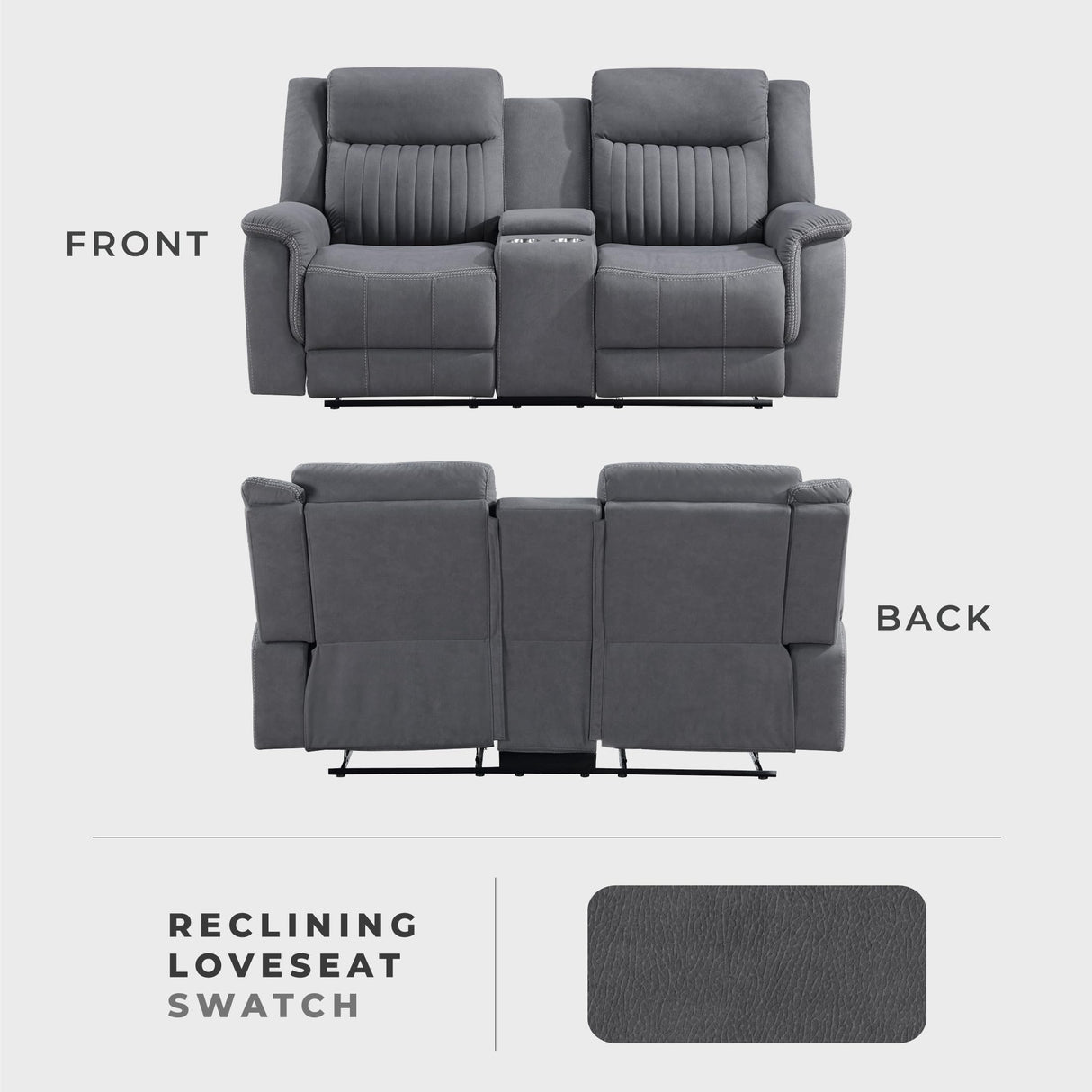 Lexicon Manual Double Reclining Loveseat, Polished Microfiber Manual Wall Hugger Loveseat Recliner for Living Room, Center Storage Console/Cup Holders, Easy Assembly, Gray Lexicon