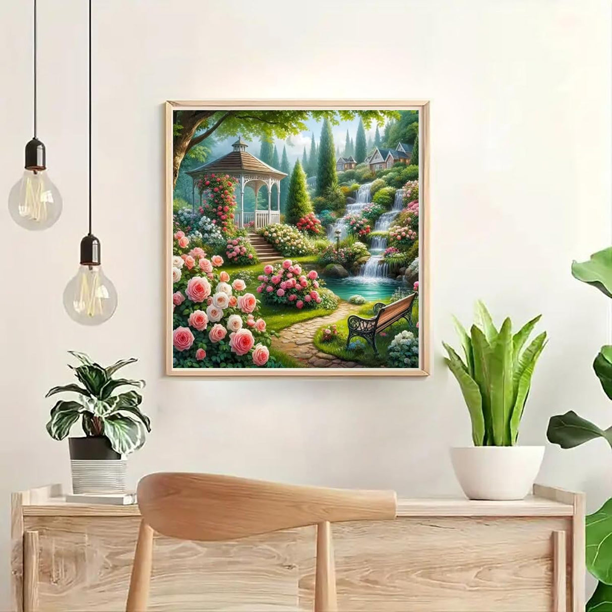 AIBOERL Garden Landscape Diamond Art Kits for Adults,Garden 5D Diamond Painting Kits for Adults Beginners,DIY Full Round Drill Diamond Dot Painting Gem Art Kits for Adult, Home Wall Decor 14x14Inch AIBOERL