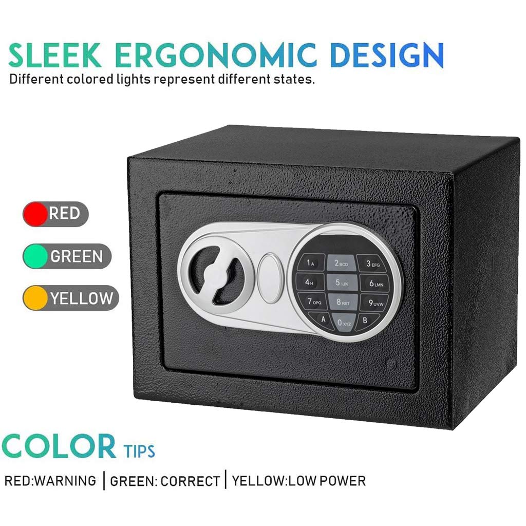 Fireproof and Waterproof Electronic Safe Box with Digital Keypad & Keys, Money Box and Deposit Box for Cash Gun Jewelry Home Office Hotel Security Storage - with 2 keys and Tools (9" x 6.7 x 6.7") AMZOSS