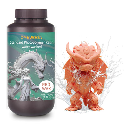 OYOWOOA 3D Printer Resin Water Washable High Precision 3D Printing Liquid 405nm Photopolymer Resin for LCD/DLP 3D Print (Red Wax, 1000g)