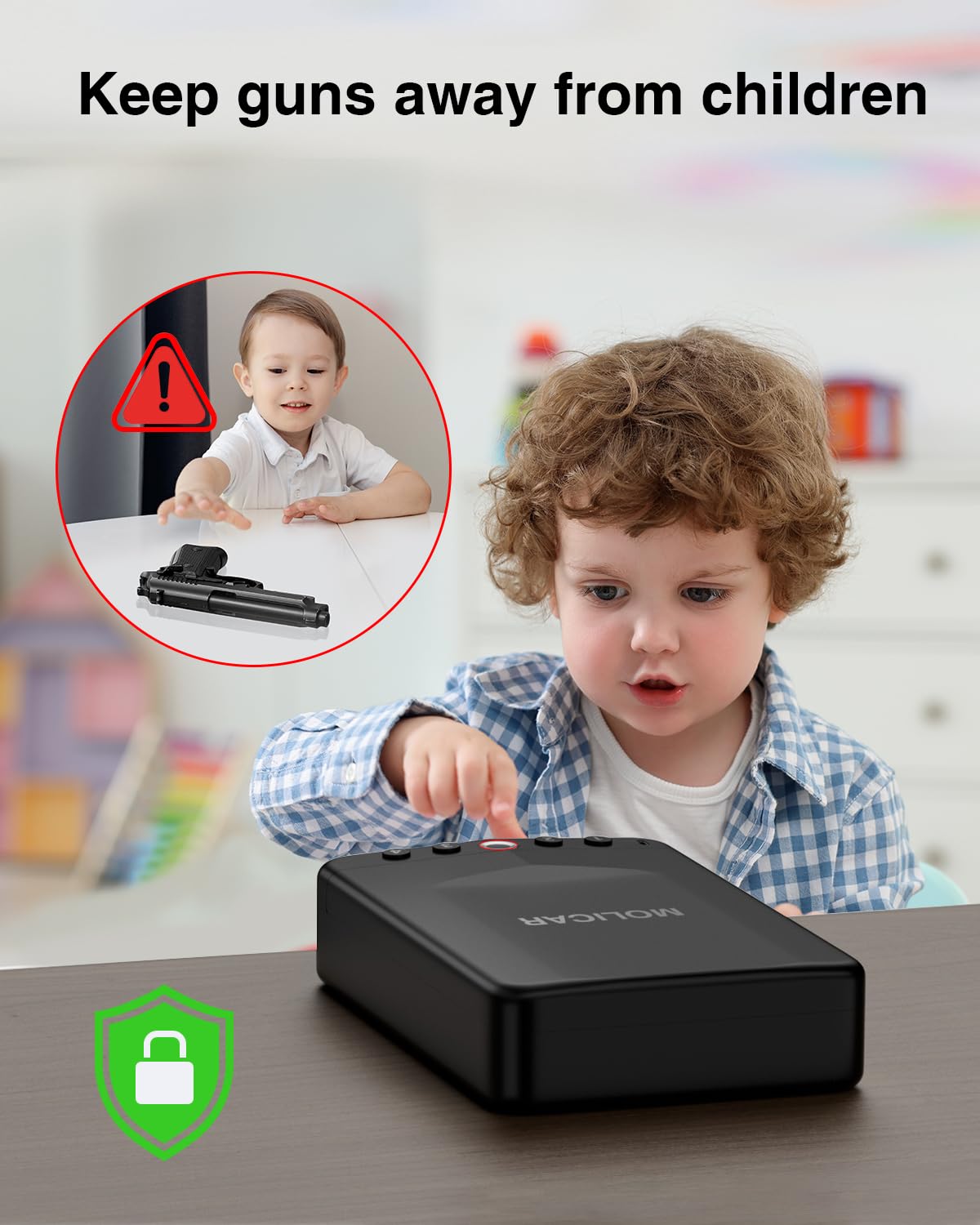 MOLICAR Car Gun Safe, Small Biometric Gun Safe for Handgun, Portable Fingerprint Quick Access Pistol Safe for Nightstand Bedside MOLICAR