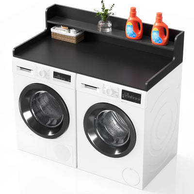 SpaceAid Washer Dryer Countertop with 2-Tier Shelf, Wood Topper with Edge, 54" Width x 27.5" Depth Cover Organizer Guard for Washer and Dryer Counter Laundry Hamper Storage (Black)