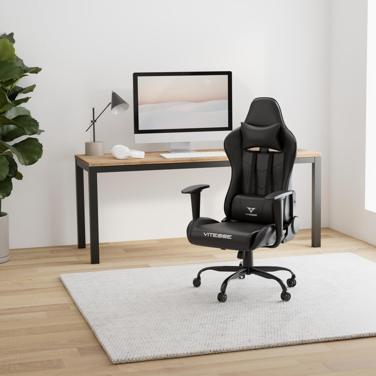 Black Gaming Chair for Kids&Teens High Back Gamer Chair Ergonomic Racing Chair with Comfortable Lumbar Support and Headrest Computer Desk Chair with Height Adjustable Swivel Office Chair(Black) WoodArtSupply