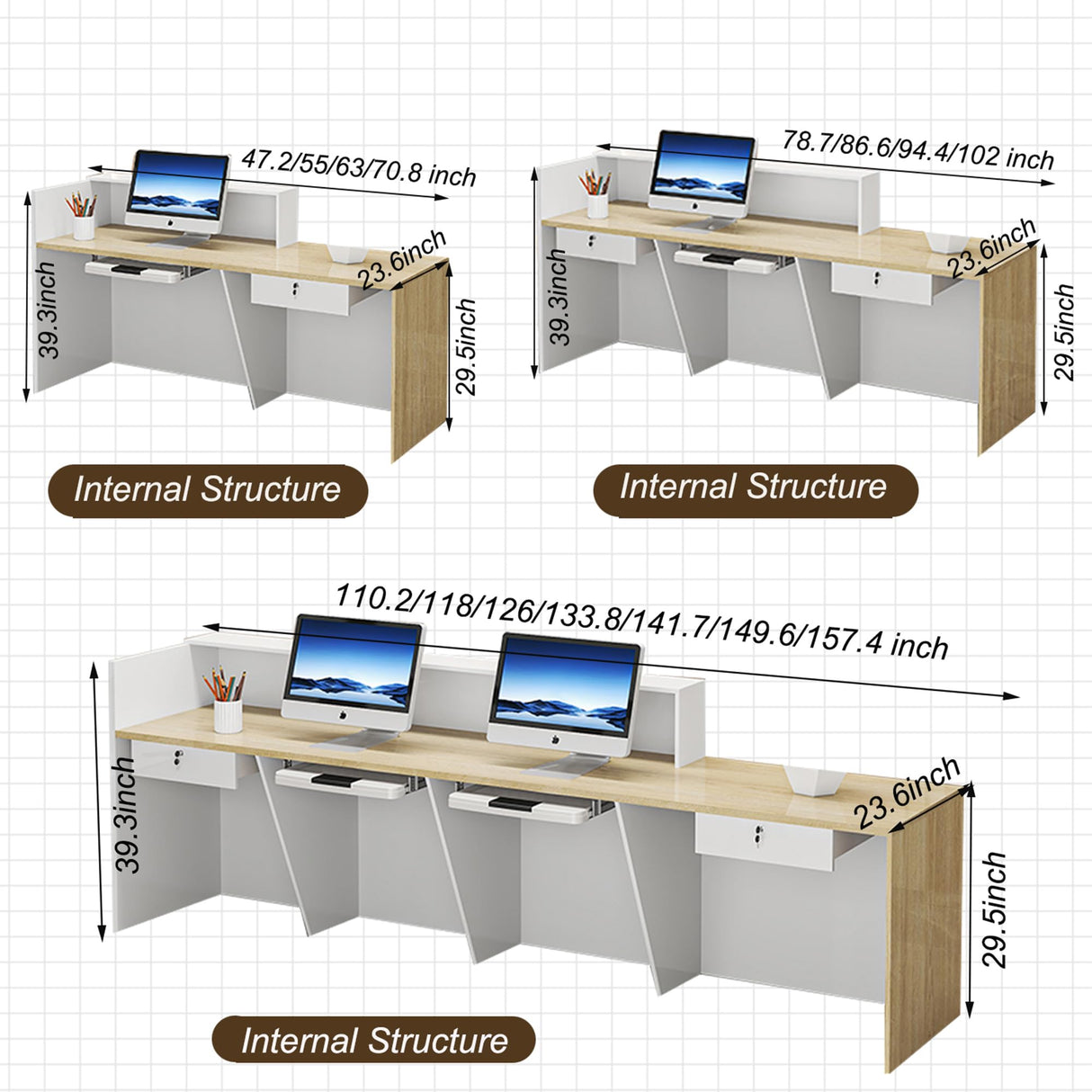 Wood Reception Desk with Counter, Mostrador para Negocio 47.2" - 157.5" Marble Stone Front Checkout Desk with Drawers, Keyboard Tray & Shelves for Office, Retail Store, Clothing Boutique CANYIHB