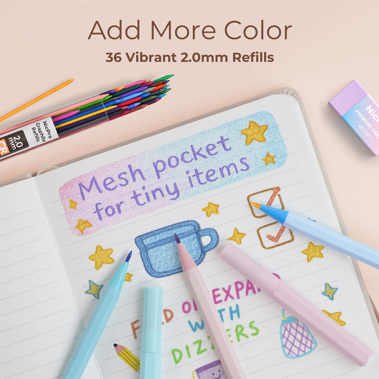 Nicpro 45PCS Aesthetic School Supplies with Pencil Case, Mechanical Pencils 0.5mm, 0.7mm, 0.9mm & 2.0mm with 498 PCS Refills, Cute Mechanical Pencil Set for Writing, Drawing & Drafting (Blue) Nicpro