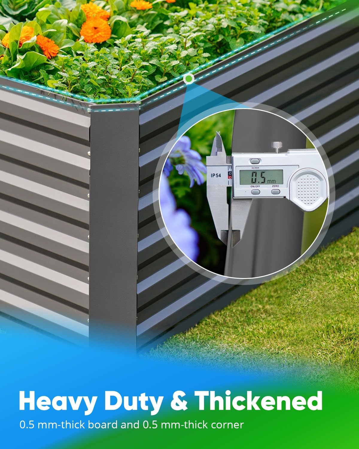 Quictent Galvanized Raised Garden Bed 6x3x2 Ft Metal Planter Box Bottomless for Backyard Outdoor, Include 1 pc Tomato Cage (Dark Gray) Quictent