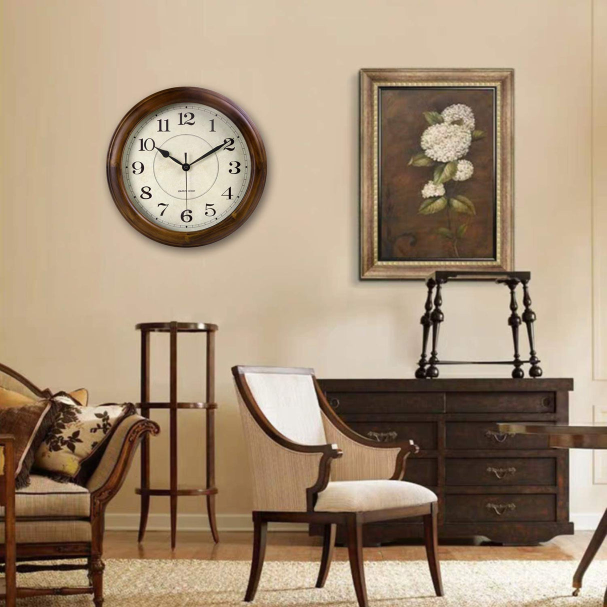 Kesin Wall Clock Wood 14 Inch Silent Wall Clocks Large Decorative Battery Operated Non Ticking Analog Retro Clock for Living Room, Kitchen, Bedroom Kesin