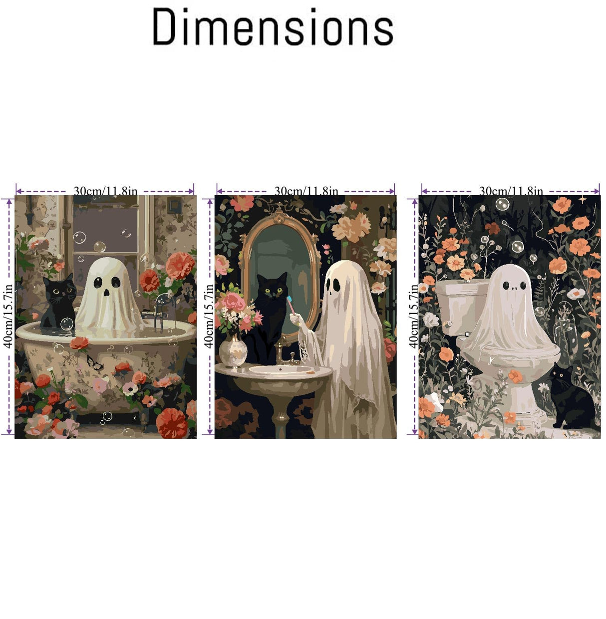 Mrnsiet 3 Pack Ghost Paint by Numbers Kit for Adults, Halloween Ghost Adult Paint by Number Kits on Canvas, Acrylic Bathroom Easy Paint by Numbers for Gift Home Decor 12x16 Inch Mrnsiet