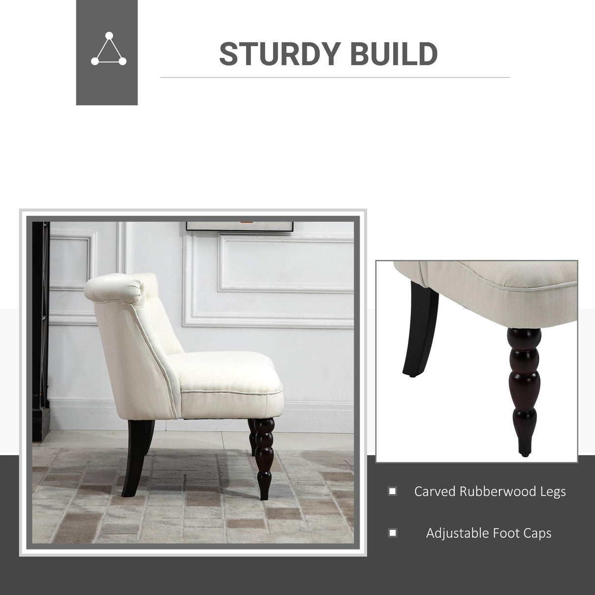 HOMCOM Upholstered Armless Fabric Loveseat with Button Tufted Design for Living Room with Wood Legs, Cream White HOMCOM