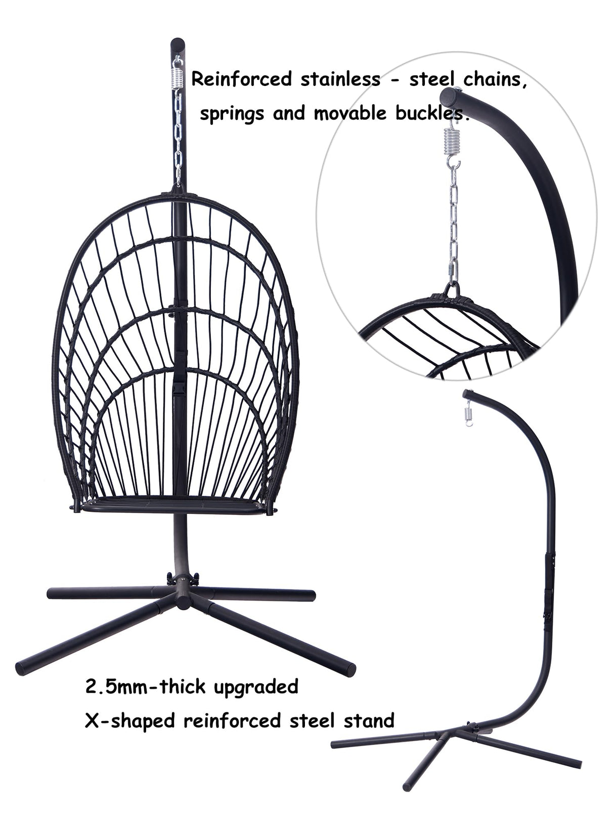 Topfuca Indoor/Outdoor Egg Hanging Chair with Stand - Patio Wicker Swing Hammock Chair. 350lbs Capacity, Cushioned. Ideal for Bedroom, Balcony, Porch, Garden. Versatile Swing Chair for All Spaces Topfuca