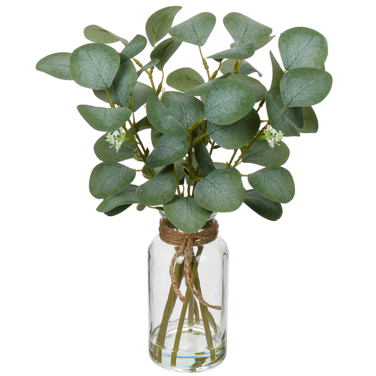 Briful Artificial Eucalyptus Stems in Glass Vase with Faux Water, 14" Fake Plant Eucalyptus Leaves for Home Bathroom Office Farmhouse Wedding Centerpiece Décor Briful