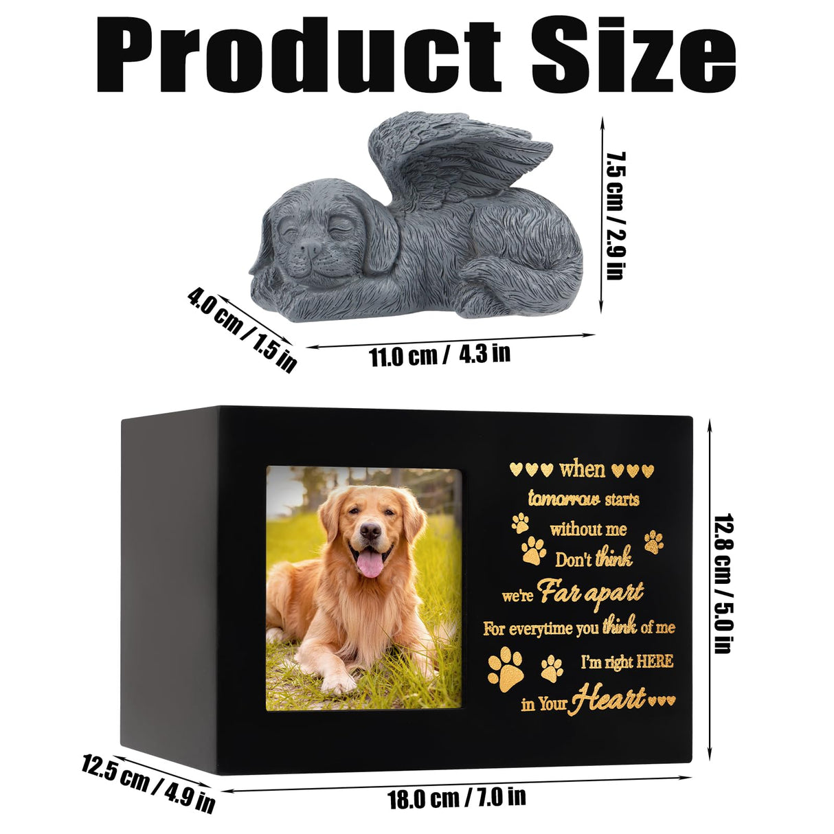 LPREUTWN Pet Urns for Ashes, Large Wooden Pet Urns for Dog or Cat Ashes with Dog Angel, Memorial Keepsake Memory Box with Photo Frame, Loss Pet Sympathy Remembrance Gift (Black) LPREUTWN