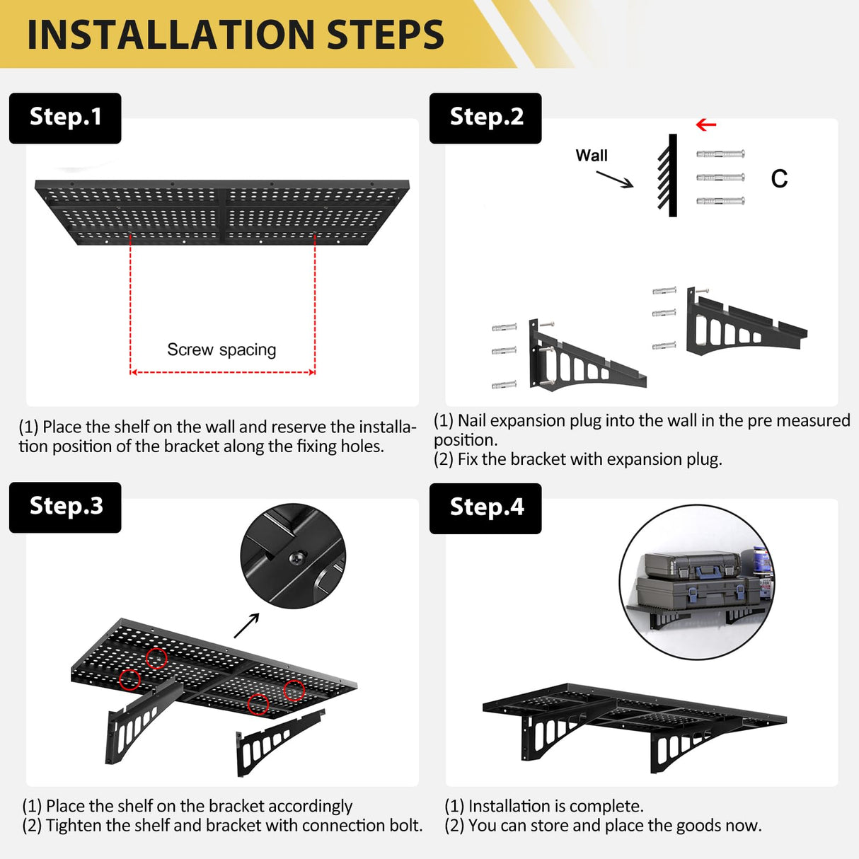 GarveeTech 2-Pack 1.6x4ft Garage Wall Shelving, Garage Storage Wall Garage Shelves for Wall Storage, Heavy Duty Garage Storage Rack Wall Mounted Floating Shelves, 560lbs Load Capacity GarveeTech