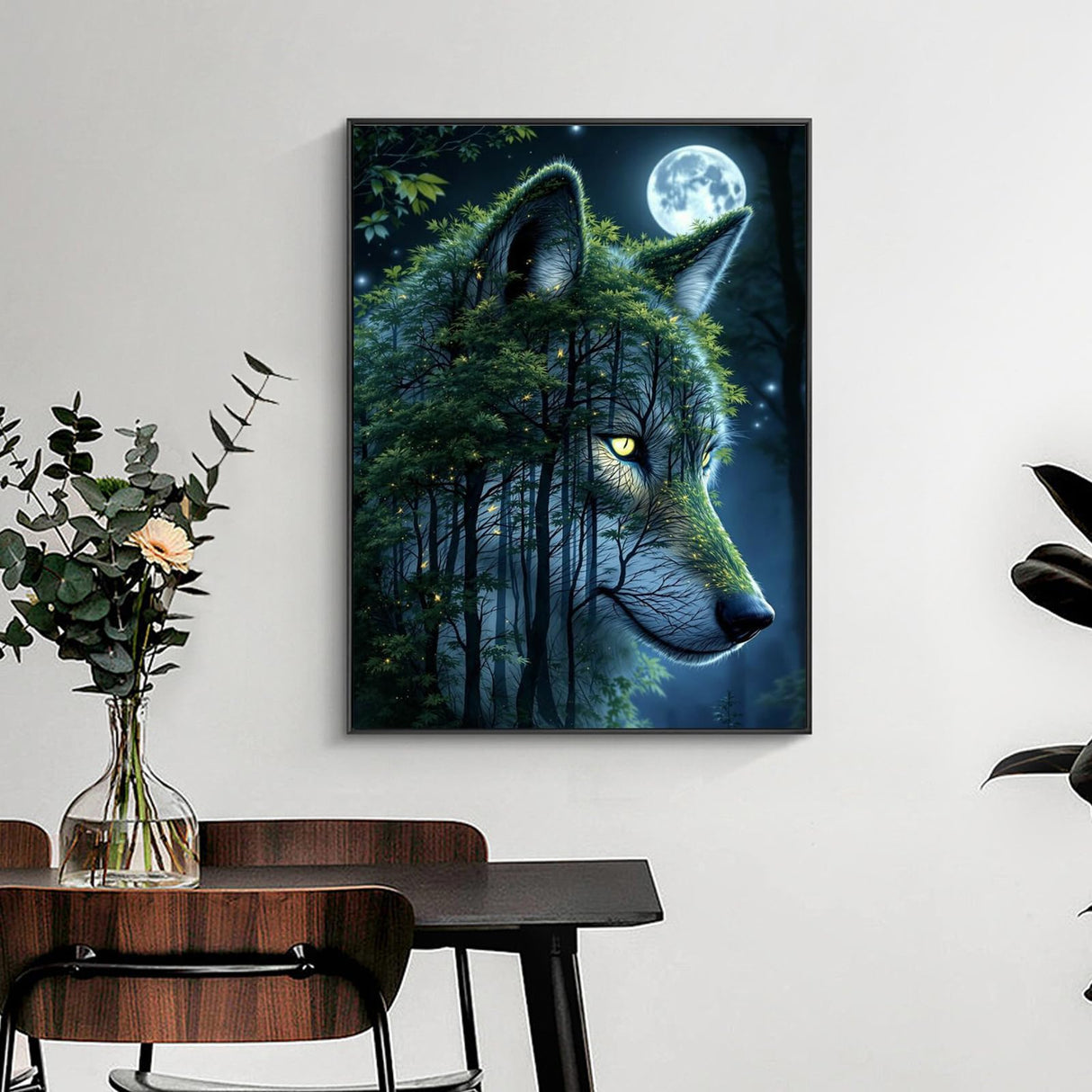 Yezavesu Wolf Diamond Art Kits for Adults, Wolf Forest 5D Diamond Painting Kit for Beginners, DIY Round Full Drill Painting with Gem Art Craft Kits for Home Wall Decor 12x 16 Inch Yezavesu