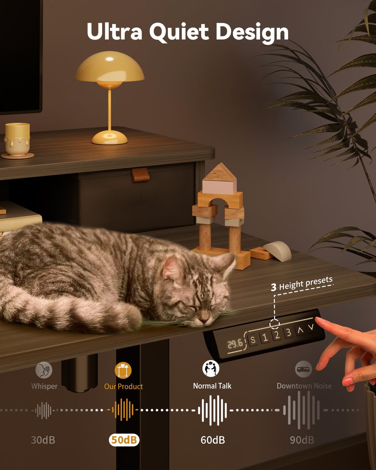 JOY worker Small Electric Standing Desk, 35" x 25" Height Adjustable Table with Built-in Monitor Stand & Storage Drawer, Grey Sit Stand Desk with 2 Hooks for Home Office JOY worker