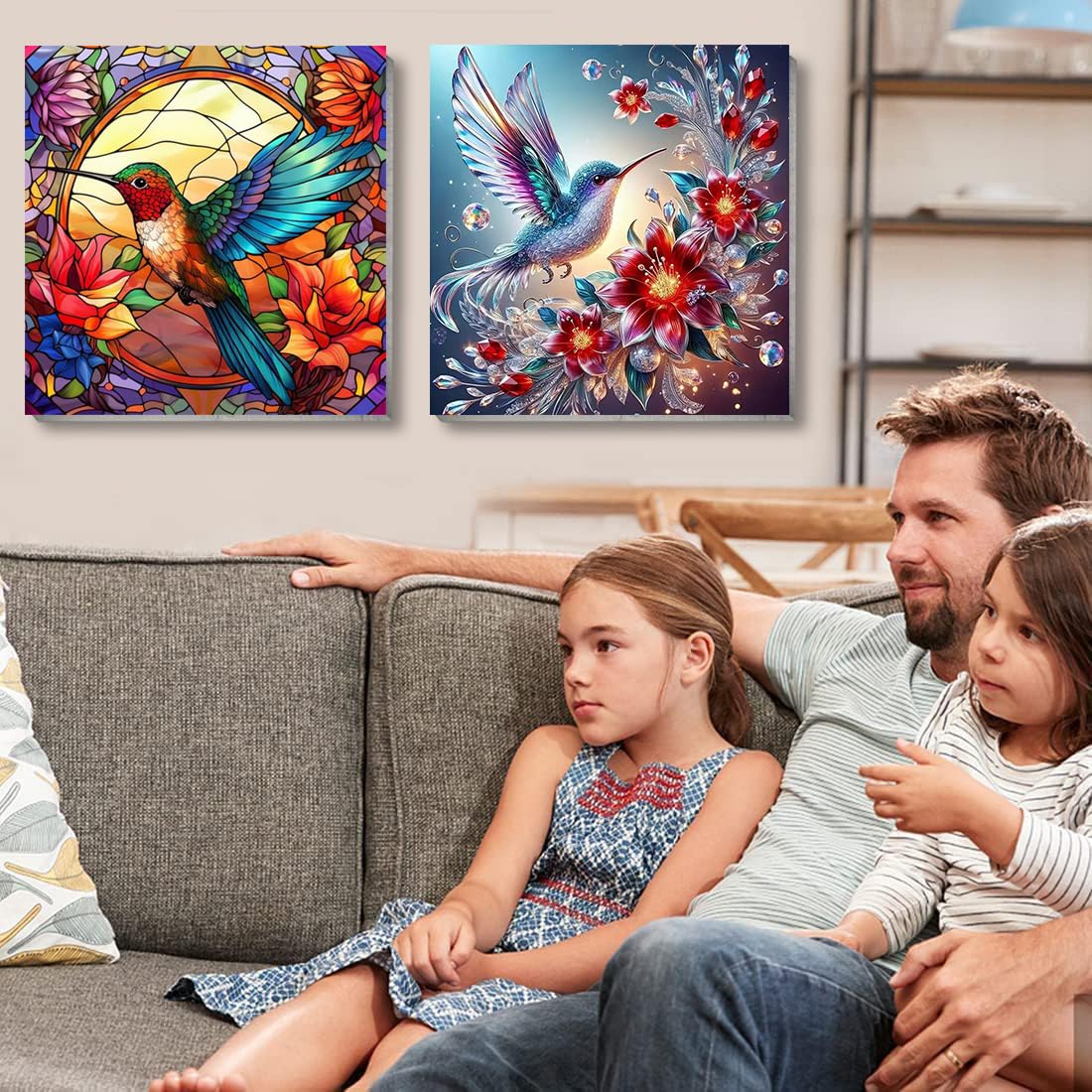 VIGEGU 2 Pack Hummingbird Paint by Numbers Kit for Adults with Framed, Flower Paint by Number DIY Adult Paint by Number Kits for Wall Decor 10x10in VIGEGU