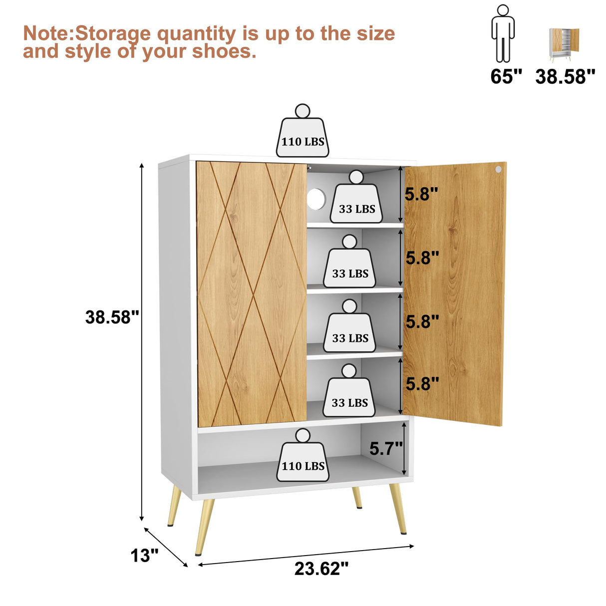 HOMEFORT Shoe Cabinet,15 Pairs Shoe Rack Organizer Cabinet, Shoe Storage Cabinet for Narrow Entryway Closet,6-Tier Modern Shoe Organizer with Double Doors and Adjustable Shelf (White Oak) HOMEFORT