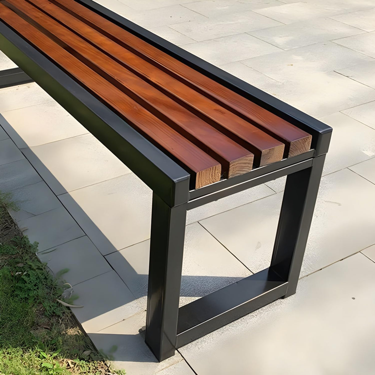 LITFAD Mid-Century Metal Park Bench in Black with Waterproof Wood Seating Gym Rest Bench Patio Bench for Outdoor Use - 47" L x 16" W x 18" H LITFAD