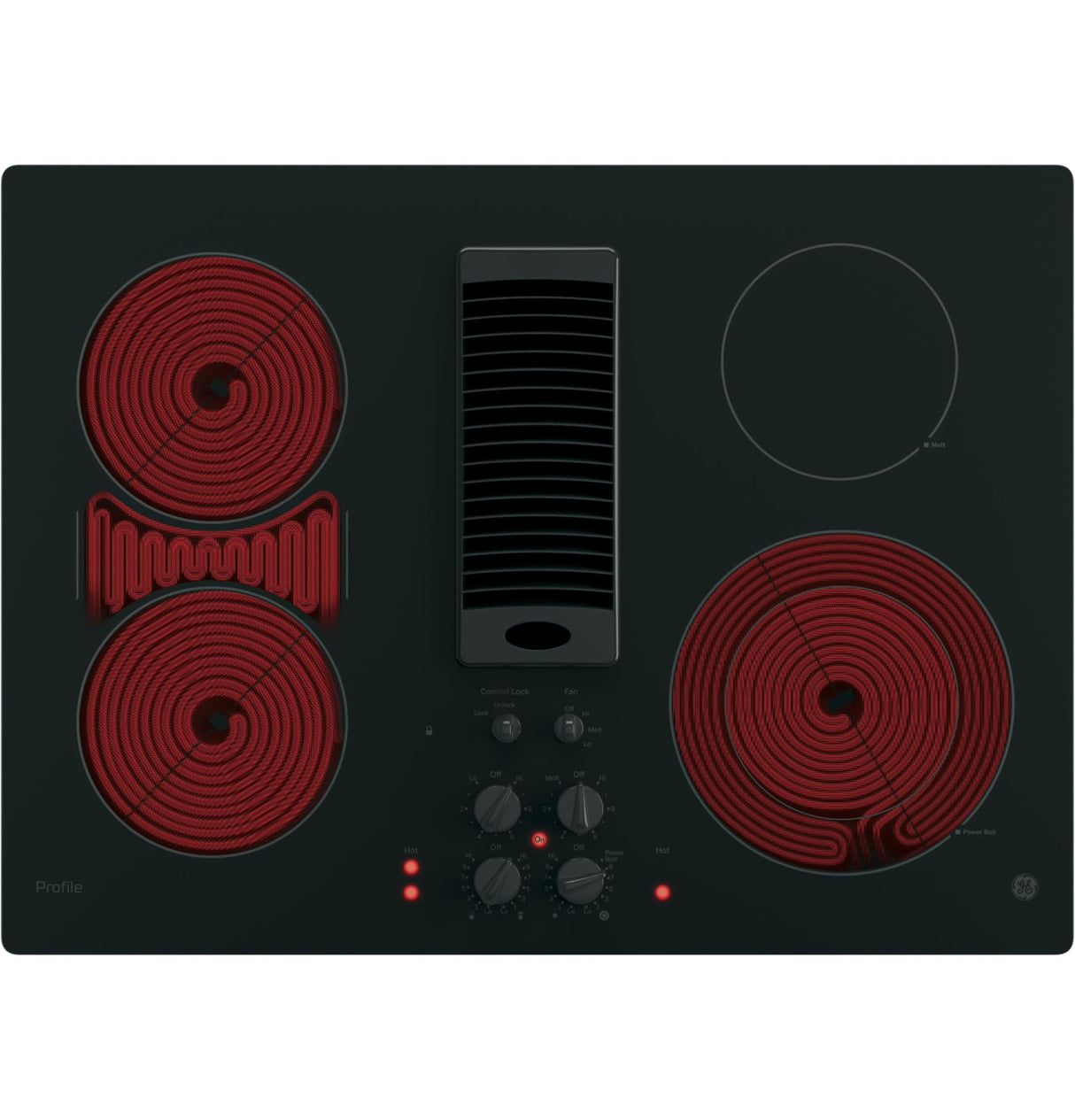 GE Profile PP9830DRBB 30 inch Built-In Downdraft Electric Cooktop - Black GE PROFILE
