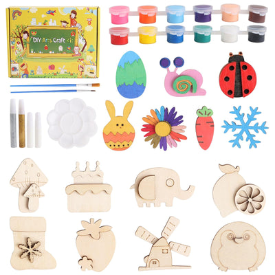 JOFONY DIY Wooden Magnets,36 pcs Paint Your Own Wooden Art Painting Craft Bulk Toys for Kids Age 3-12 Basket Stuffers Party Favors for Boys Girls Prize Goodie Birthday Gifts for Kids