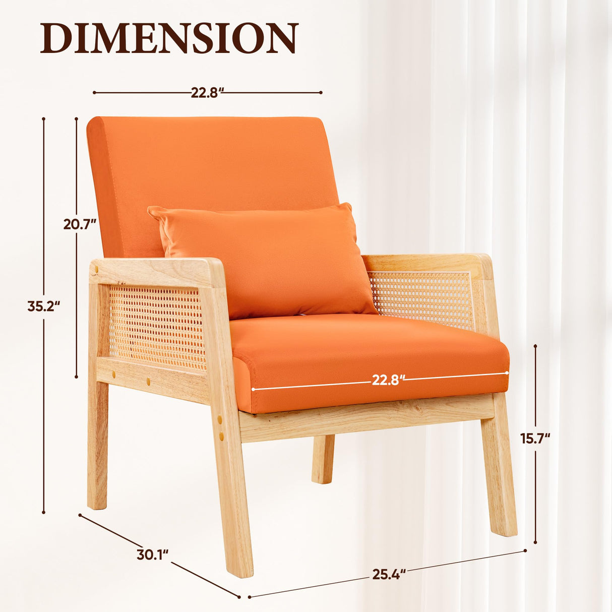 Furmax Accent Chair with Rattan Armrests, Mid Century Modern Lounge Armchair for Living Room, Single Upholstered Leisure Reading Chair with Waist Pillow and Wooden Frame,Set of 1 Furmax