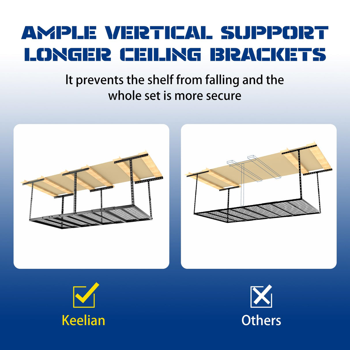 4x8 Overhead Garage Storage Rack with 4 Extra Hooks – Adjustable Heavy-Duty Garage Ceiling Storage Racks (22"-40"), Holds 600 lbs, 22 lbs per Hook, Steel Hanging Organizer for Tools, Bins & Bikes Keelian