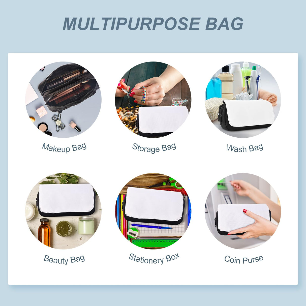 8Pcs Sublimation Makeup Bag Blanks,Sublimation Makeup Bags Bulk Travel Toiletry Bag Cosmetic Bags For Women Heat Transfer Removable Sublimation Bags with Zipper Cosmetic Make Up Bag for DIY Craft KKSUBCA