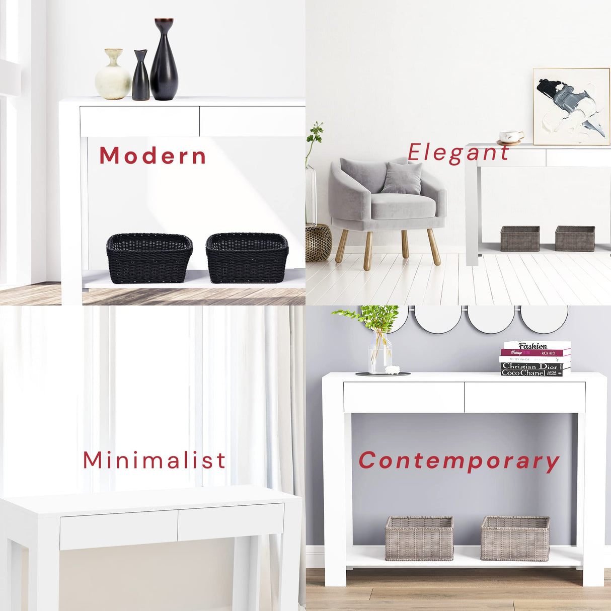 Safdie & Co. - White Console Tables for Entryway, Boho Console Table with Drawer and Shelf, Use As Doorway Table, White Makeup Desk, or Accent Furniture for Decorating Foyer, 12 x 40 x 30 Inches Safdie