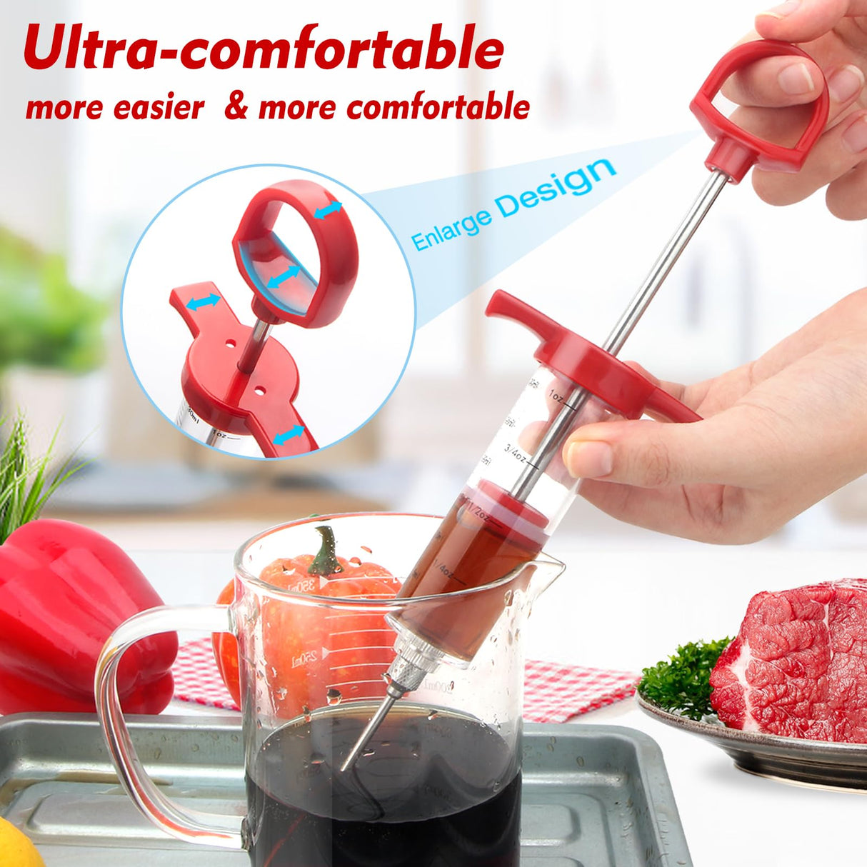 Meat Injector, TGE-V 1-oz Plastic BBQ Marinade Injector Kit, Turkey Injector Syringe (3 Stainless Steel Meat Needles +3 Replacement O Rings + 1 Cleaning Brush) for Turkey Smoked BBQ Grill GRILL BUMP