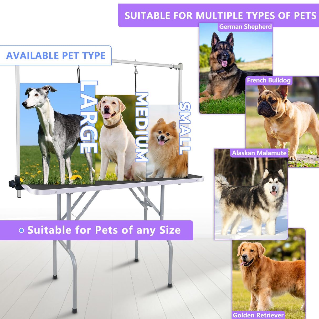 LEIBOU 45'' Professional Foldable Heavy Duty Dog Pet Grooming Table with H-Shape Arm & Noose, Maximum Capacity Up to 260lbs, Black LEIBOU