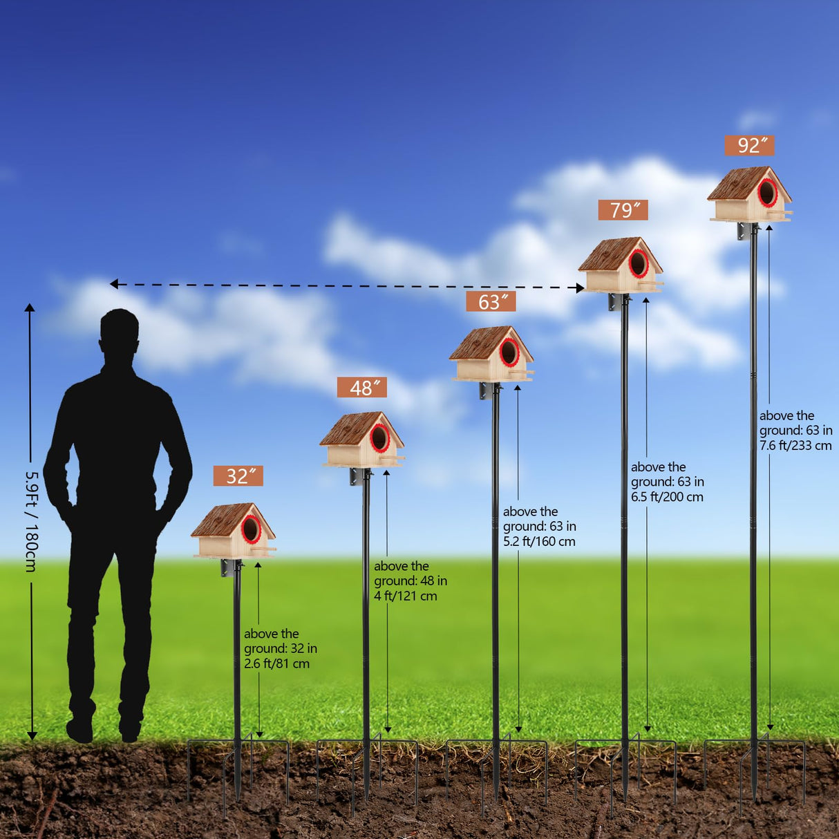 Smart Bird Feeder Pole - (32-92 Inch) Adjustable Bird House Pole Compatible with Bird Buddy, Bluebird House and Variety of Smart Birdhouse Styles, Heavy Duty Bird Feeder Stand Mount Kit(1) AYIXITIELU