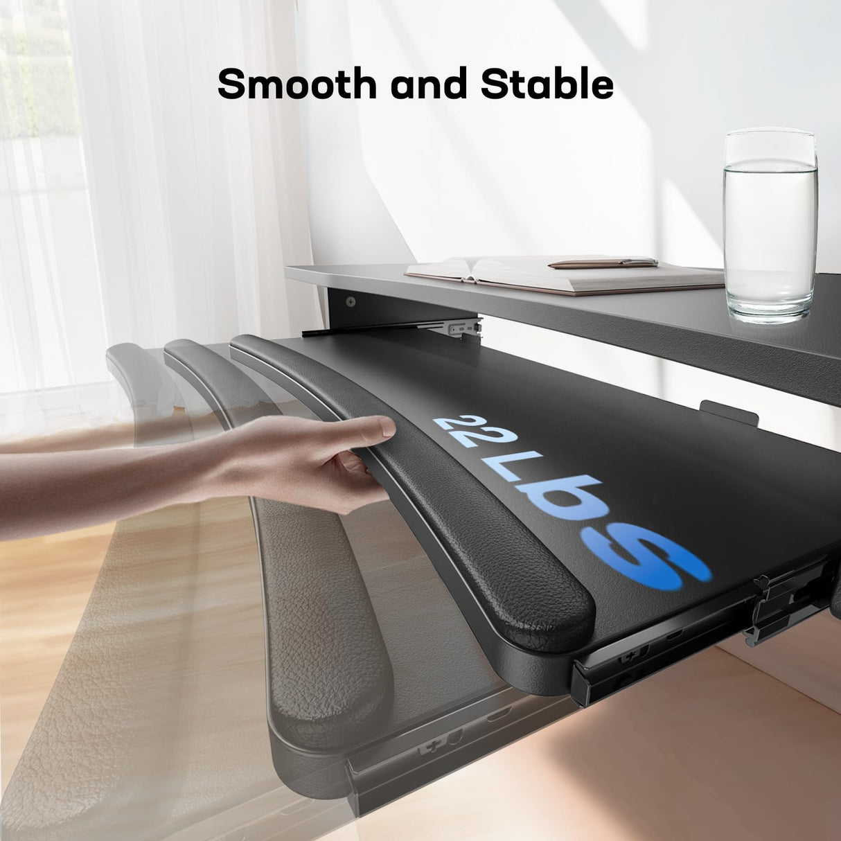 HUANUO 48" x 24" Electric Standing Desk with Large Keyboard Tray(26.7"), Adjustable Height Stand Up Desk for Home Office, 4 Memory Height Settings, 2 Headphone Hooks, Computer Workstation, Black HUANUO