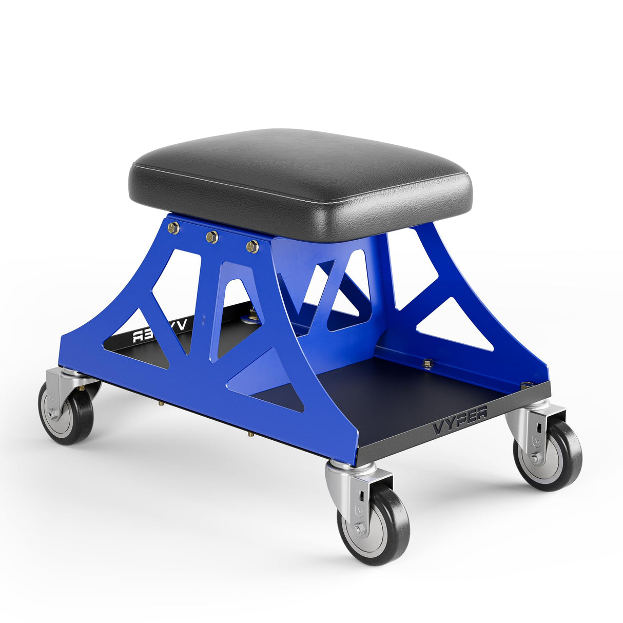 Vyper Low Pro Garage Stool with Removable Seat for Mechanics, Automotive, DIY - 400 lb Capacity Shop Chair, Rolling Shop Stool (Black Seat, Blue Frame) Vyper Industrial