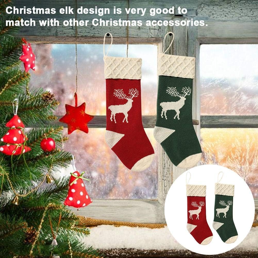 Guojanfon Christmas Stockings,Big Size 2Pack 18-Inch Extra Long Hand-Knitted Red/Green Reindeer Snowflakes Xmas Character for Family Holiday Season Decor Guojanfon