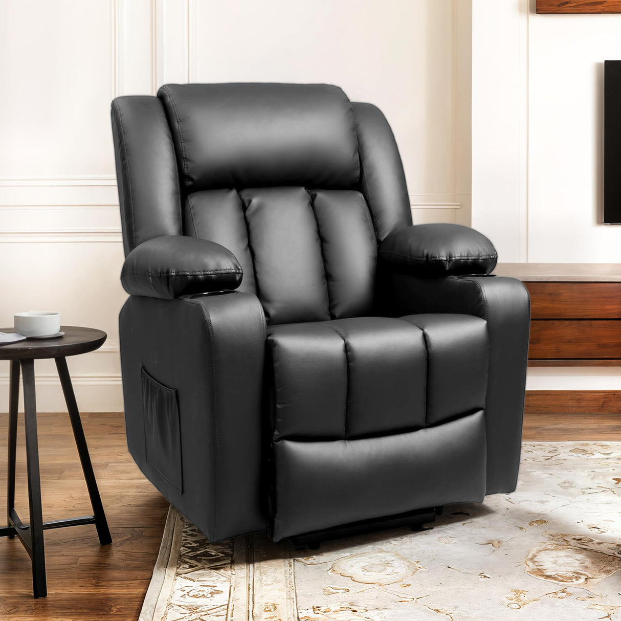 FLEXISPOT XL31 Power Lift Recliner Chair for Elderly, Oversized Electric Leather Lift Chair with Cup Holders, Side Pockets, Massage Reclining Chair Sofa for Living Room Bedroom (Black) FLEXISPOT