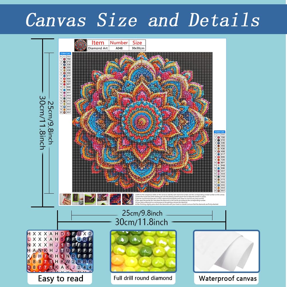 AMORARS Mandala Diamond Painting Kit for Adults, Mandala Diamond Art Beginners - DIY Full Diamond Dot Gem Art Paintings, Suitable Gifts, and Home Decoration Crafts, 12x12Inch AMORARS