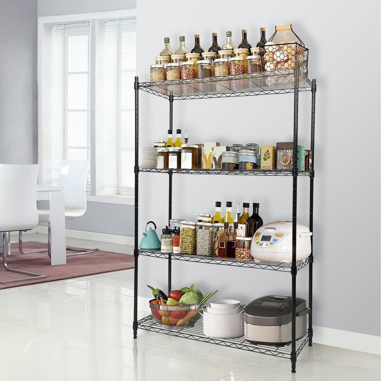 Whitmor 4 Tier Storage Shelving, Heavy Duty with Wheels, Adjustable Steel Organizer Wire Rack, 400 lbs Capacity per Shelf, Max 1600 lbs Total for Garage, Kitchen, Plant, 36" L x 14" W x 54" H, Black Whitmor