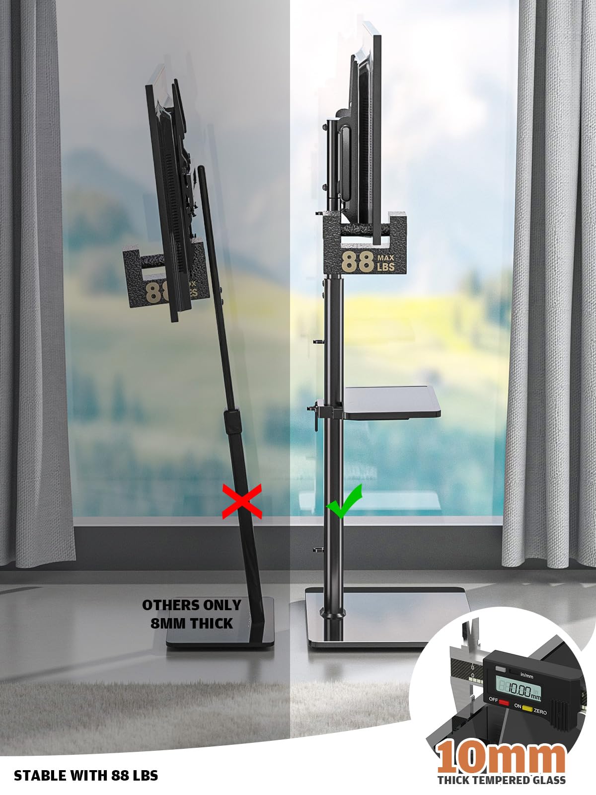 Universal Floor TV Stand with Mount 80 Degree Swivel Height Adjustable and Space Saving Design for Most 27 to 65 inch LCD, LED OLED TVs, 2 Shelves Perfect for Corner & Bedroom HT2002B Hemudu