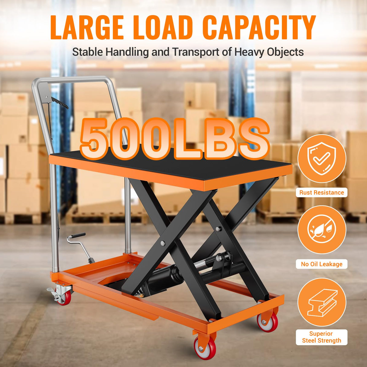 Hydraulic Lift Table Cart, 500lbs Capacity 28.5" Lifting Height, Manual Single Scissor Lift Table with Locking Wheels and Non-Slip Pad, Hydraulic Scissor Cart for Material Handling and Transportation GarveeTech