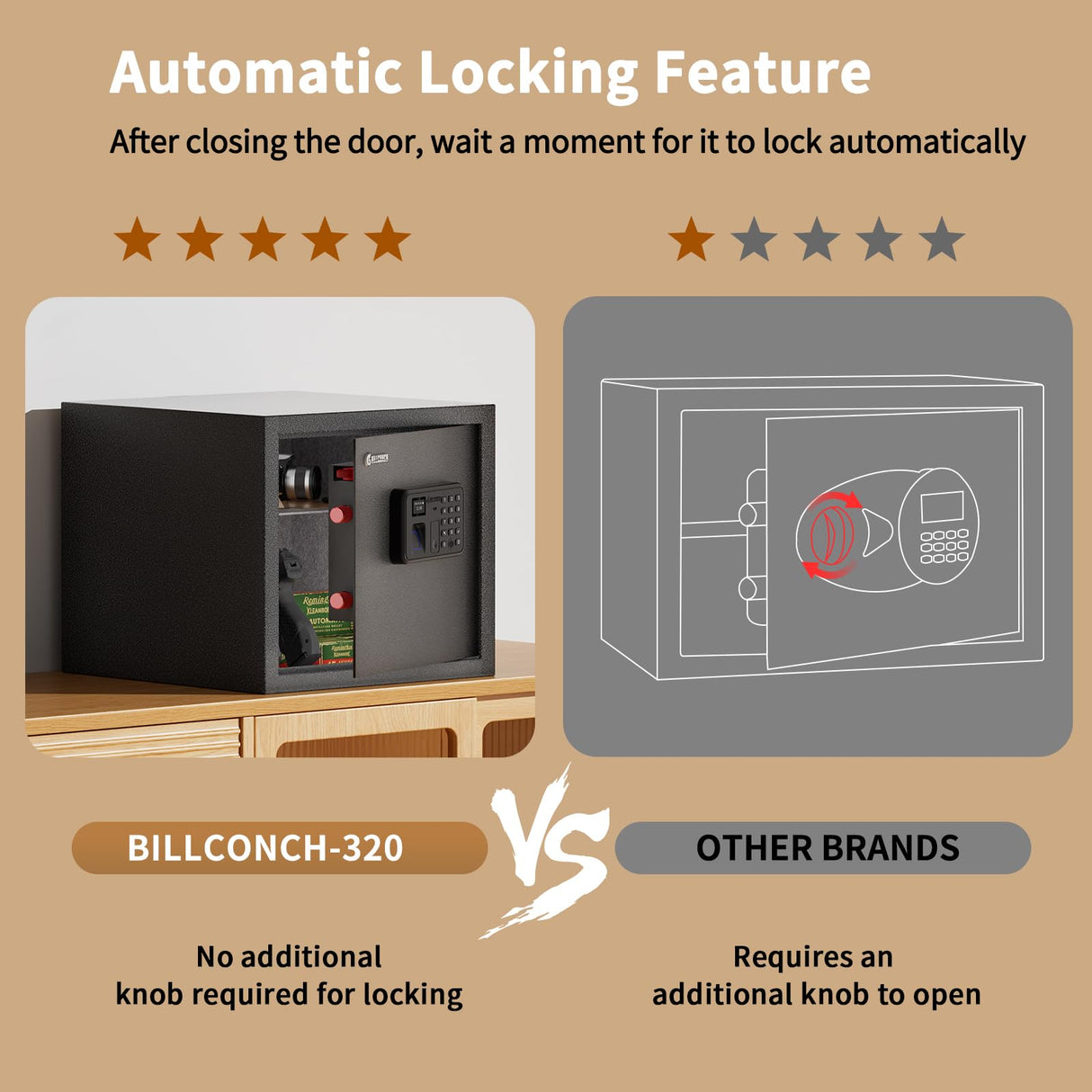 Billconch Smart Gun Safe for Multiple Pistols - Biometric Automatic Lock Safe Box with LCD Display/Voice Guide/Foldable Gun Racks, Quick Access Unlock with Fingerprint/Keypad/Key/App BILLCONCH