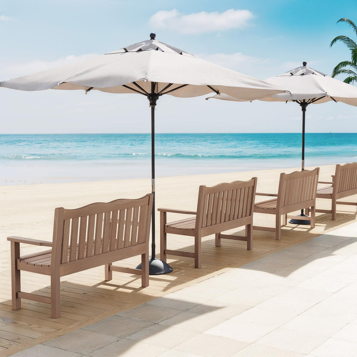 Outdoor Bench, 2-Person Poly Lumber Garden Bench, All-Weather Outside Bench with 800 lbs Weight Capacity, Never Rot or Fade, Looks Like Real Wood, Teak Stoog