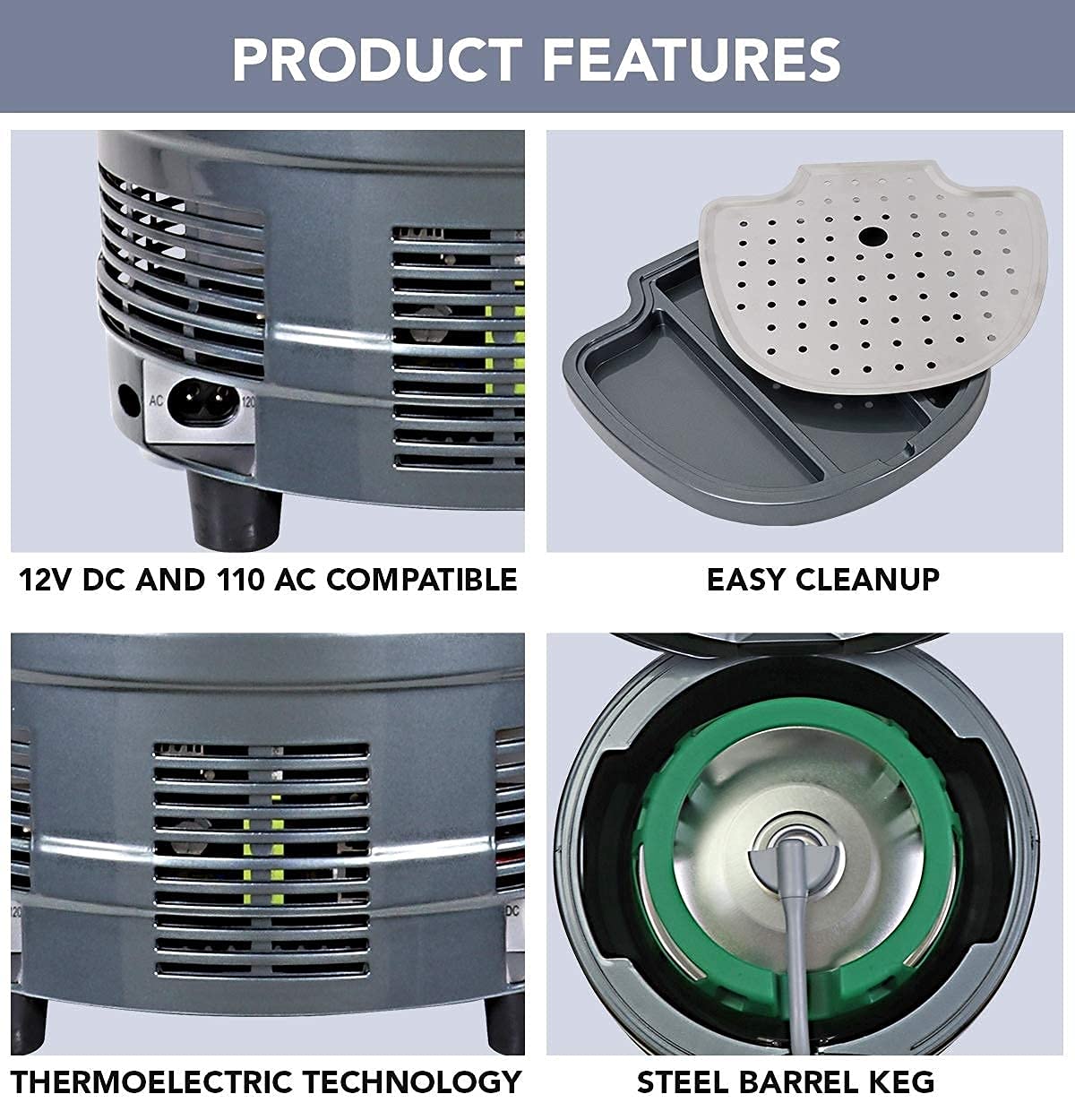 Koolatron 5L Mini Beer Keg Cooler with Dual Taps for Gravity or Pressurized Top Dispensing Kegs, Includes 12V DC and 110V AC Koolatron