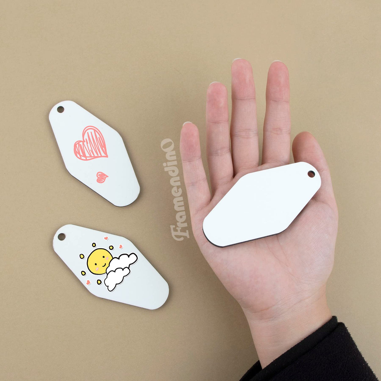 Framendino, 16 Pack Motel Hotel Shape Sublimation Blank Keychains IY Heat Transfer Keychain with Key Rings Framendino