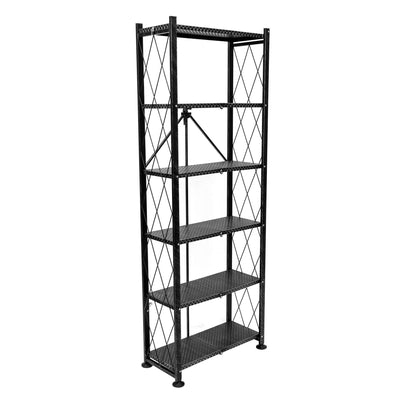 Origami 6 Tier Classic Stamped Metal Storage Shelves for Books, Decor, Vinyl Records, and Garage Organization and Storage, Black