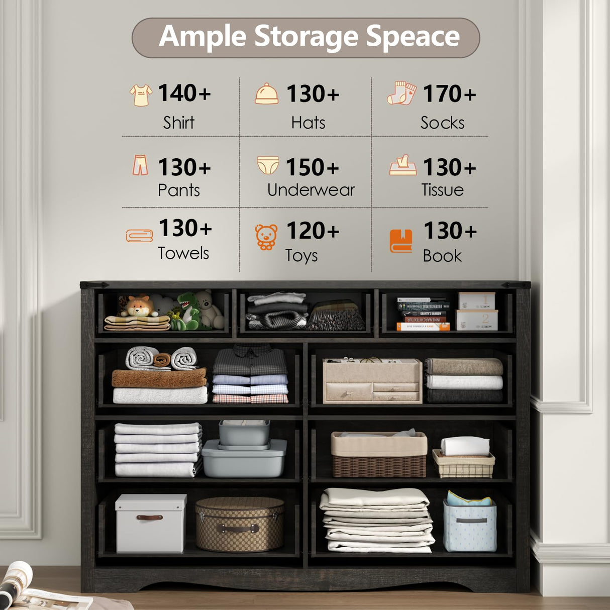 Gyfimoie Farmhouse 9 Drawers Dresser for Bedroom, Chest of Drawers with Natural Texture, Accent Storage Cabinet for Closet,Living Room (Dark Rustic Oak) Gyfimoie