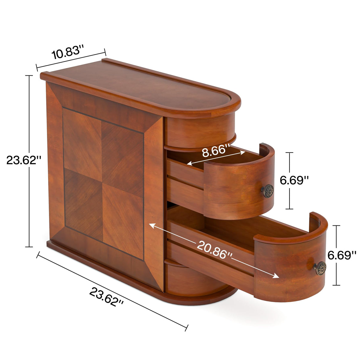 Tribesigns Solid Wood End Table, 2-Drawer Narrow Side Table Slim Chair Side Table, No Assembly Required, Finished Back, Walnut Tribesigns