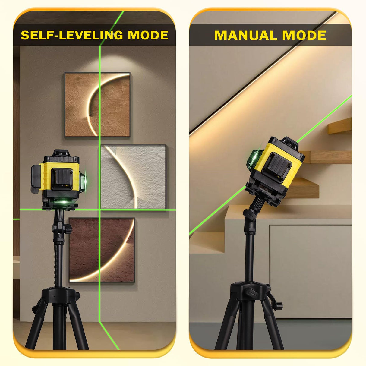 EODOJU Laser Level, 4 x 360° Laser Level with Tripod, Self Leveling Laser Level 4D Green Lazer Level 16 Lines Laser Level 360 Self Leveling for Construction, Picture Hanging, Floor Tile, Renovation EODOJU