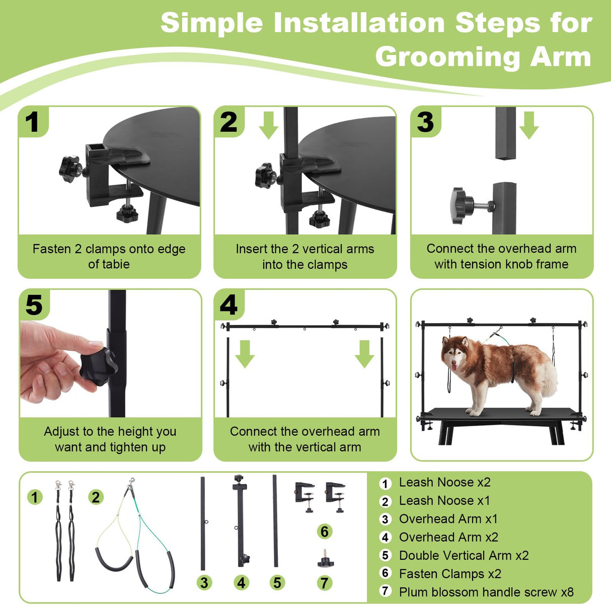 ZPVP Dog Grooming Table Arm Stand Adjustable About Height 32"-47" Width Dog Grooming Arm with Clamp No-Sit Haunch Holders for Medium/Large Pets Metal(Grooming Table Not Included) ZPVP