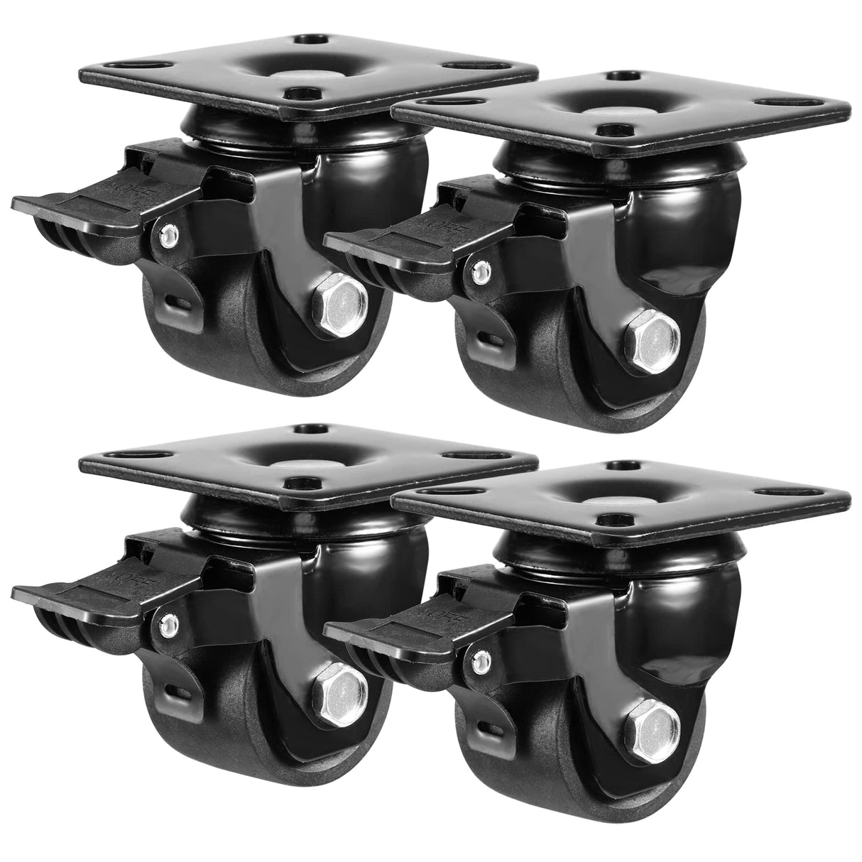 W B D WEIBIDA 2-inch Plate Swivel Caster Wheels Set of 4 Heavy Duty, Load Capacity 2200lbs, Low Gravity Center Black Extra Width Caster with Brake, Durable & Quiet & Sturdy Nylon Wheels for Industrial W B D WEIBIDA